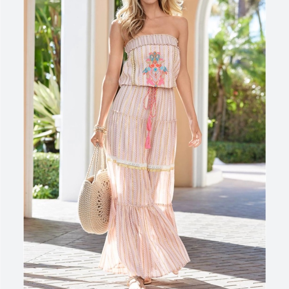VENUS Blush Strapless Embroidered Maxi Dress